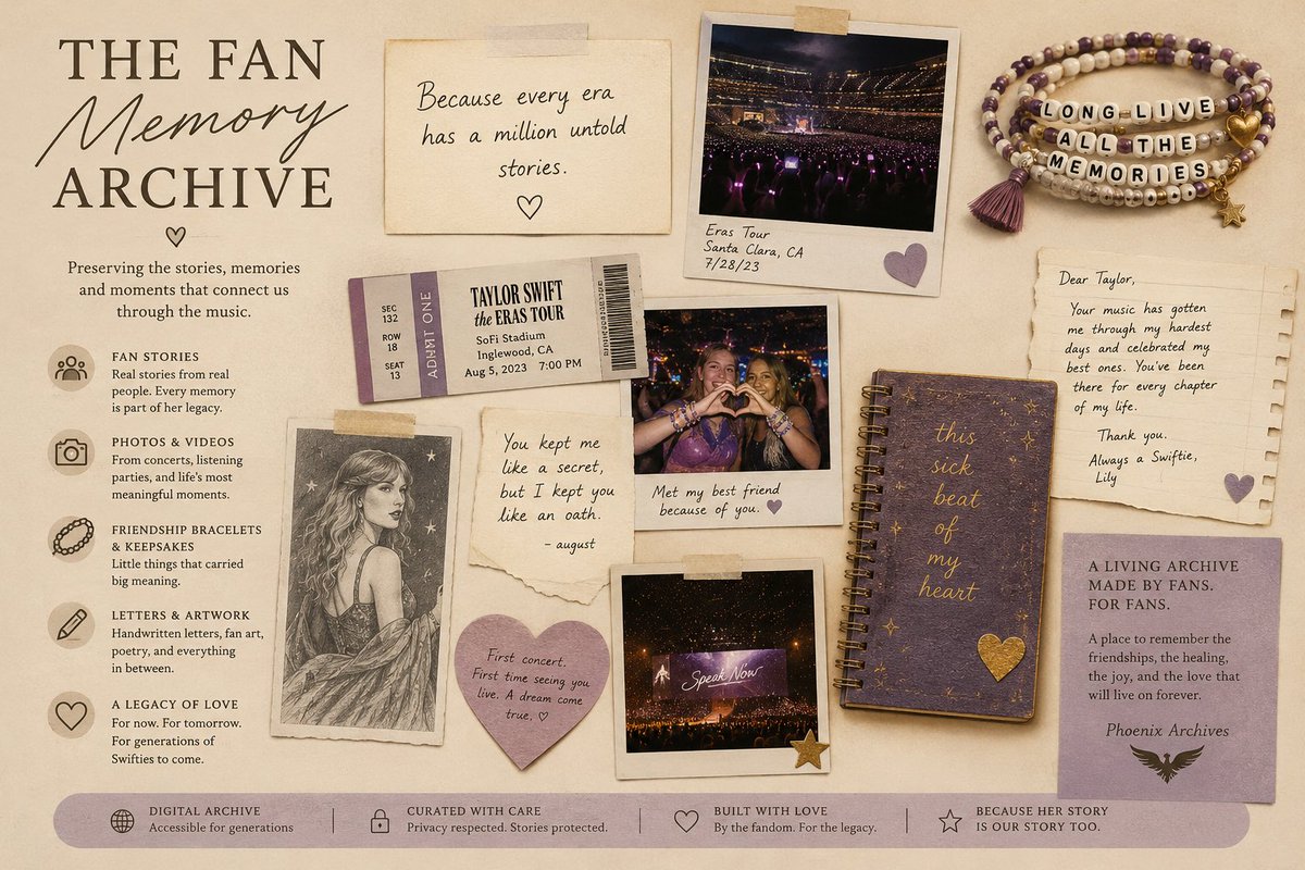 VD2013's tweet photo. @taylornation13 have become part of millions of people's life stories.

One day, I'd love to build a Fan Memory Archive that preserves not just the albums and tours but the friendships, healing, milestones, &amp; memories fans created because of them

History is too important to lose https://t.co/KiDPgXSeOI