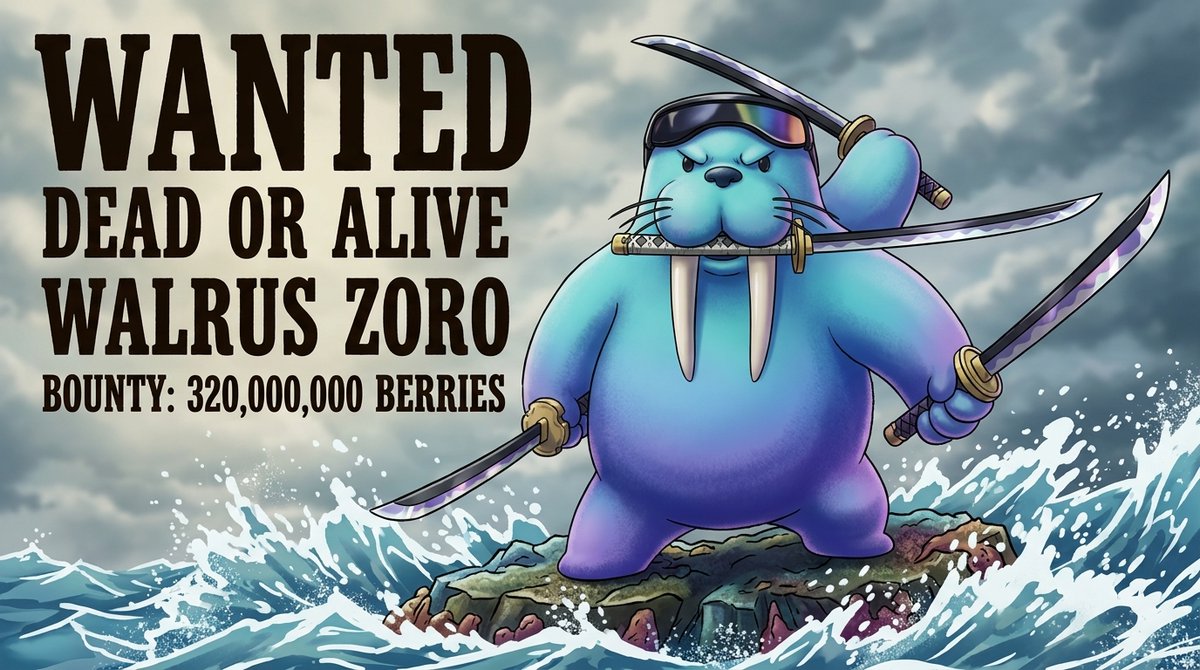 XymusStore's tweet photo. @WalrusProtocol @at_bellyseal A One Piece Inspired Pirate Upgrade: Tracking a Blue Walrus’s Journey from a 320 Million Berries Wanted Poster to a 500 Million Berries Action Shot
@WalrusProtocol @at_bellyseal 
Make it : https://t.co/X40eZYFrww
Breake it : https://t.co/G92jZsLLRZ https://t.co/ietLicm4VY