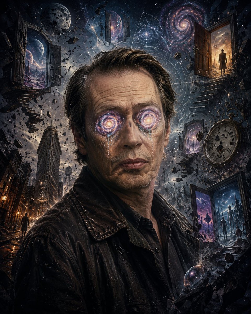 DDNowhere's tweet photo. New Steve Buscemi lore just dropped. 2 parts

In the first universe, before language had learned to split itself into names, there were two stars that refused to die.

They did not burn in the sky. They watched.

Ancient astronomers called them the Twin Apertures. Monks in collapsing moon-temples called them the Weeping Doors. But in the hidden ledgers of realities that never made it past their pilot episodes, they are known simply as the Buscemi Eyes.

Steve Buscemi was not born with them. He was born around them.

The eyes arrived first, falling through a wound in time during a thunderstorm over Brooklyn, blinking once in 1957 and again in the year 9044. Between those blinks, every possible version of existence briefly became aware of itself. Somewhere, a dinosaur became a jazz critic. Somewhere else, the Roman Empire invented cable television. In one timeline, everyone was made of soup and nobody questioned it.

Then Steve opened his eyes for the first time, and the multiverse learned fear.

Each eye is a trans-temporal stargate: not merely a portal through space, but through unfinished choices, abandoned timelines, lost sequels, deleted scenes, and parallel realities where the vibes are just slightly off. One eye looks backward into what almost happened. The other looks forward into what probably shouldn’t.

When Steve stares too long at a door, it remembers every room it has ever opened into. When he glances at a mirror, the reflection has to decide which universe it belongs to. When he narrows his eyes, ancient timelines fold like wet napkins.

He does not “travel” the multiverse in the usual sense. He does not step through glowing portals or ride crystalline machines. He simply looks at a place where reality is thin, gives it that tired, haunted Buscemi squint, and the cosmos gets embarrassed enough to let him through.

There are rules, though.

He can never enter a universe where he has normal eyes. Those timelines collapse instantly from paradoxical disappointment. He cannot look directly at the original universe, because it owes him money. And he must never, under any circumstances, wink with both eyes at once, because that is how the last seven dimensions became “conceptual jazz.”

Across realities, he is known by many names.

In the Clockwork Vatican, he is Saint Steven of the Side-Eye, patron of suspicious bartenders and men who know too much. In the Neon Swamps of Dimension G-13, he is the Pale Janitor, mopping up broken timelines with a cigarette behind one ear. To the Star Whales of the Eleventh Drift, he is “The One Who Sees the Snack Table Before It Is Set Up.”

But Steve himself rejects all titles.

He prefers “character actor.”

His greatest enemy is the Council of Continuity, a tribunal of faceless beings who believe every universe should maintain clean canon. They despise Steve because his eyes leak alternate backstories wherever he goes. A man buying coffee suddenly remembers being a pirate dentist. A pigeon briefly becomes president. Entire civilizations wake up convinced they were supposed to be in a Coen brothers movie.