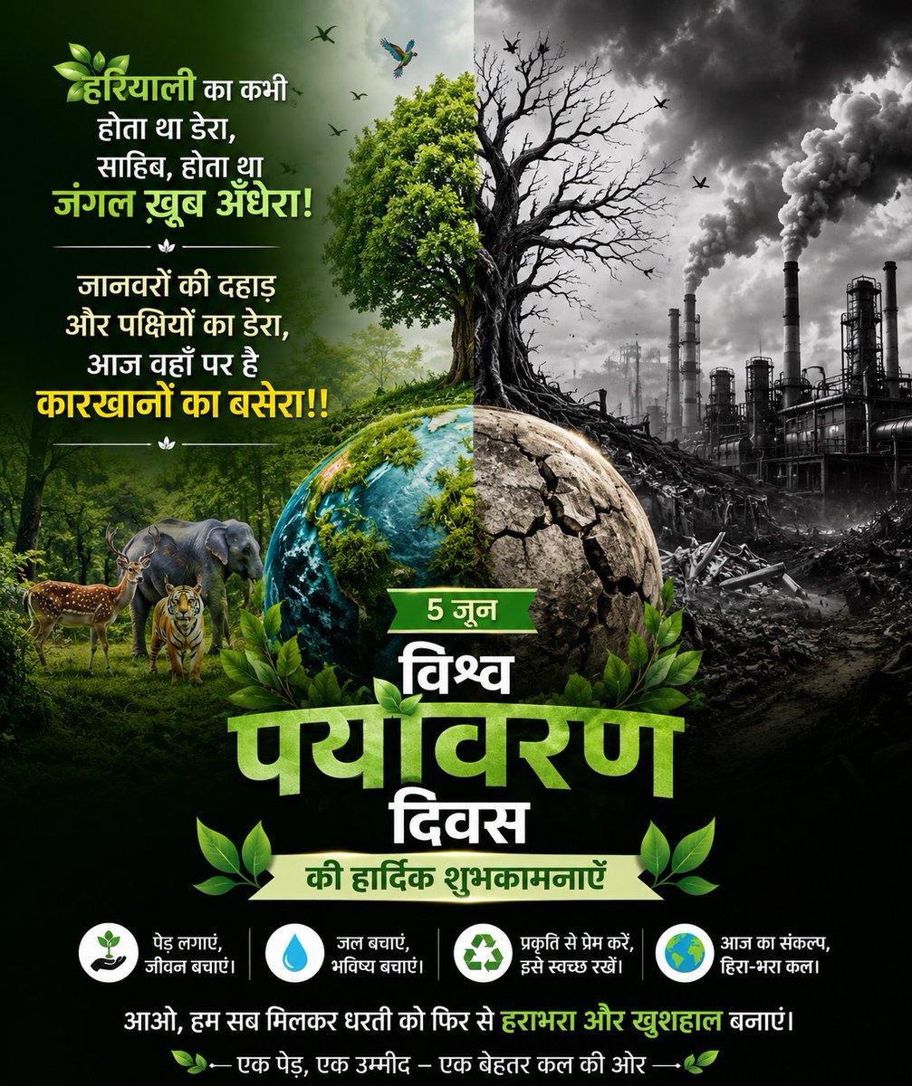 HirenMota1's tweet photo. "आओ मिलकर हाथ बढ़ाएं, इस धरती को स्वर्ग बनाएं।
पेड़ लगाएं, हरियाली लाएं, पर्यावरण को बचाएं।"

विश्व पर्यावरण दिवस की हार्दिक शुभकामनाएं 🌍

प्रकृति का संरक्षण हमारा कर्तव्य 
#WorldEnvironmentDay #विश्व_पर्यावरण_दिवस #SaveEnvironmentForFuture #PlantTrees #EnvironmentDay #SaveEarth https://t.co/8sYNVFWz2m