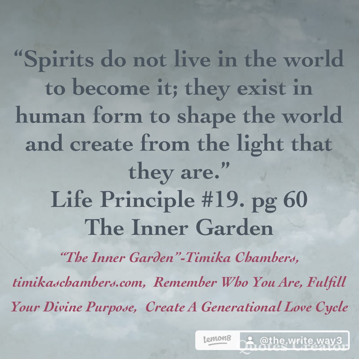 TimikaSChambers's tweet photo. Spiritual Growth: Choose True-Self Expression
You are here to transcend them and have every right to do so. Spend less time on the external and go within to find your true nature.

#spirituality  #spiritualgrowth #theinnergarden #healing #booktok 
Timika Chambers https://t.co/fBbRJKjL6Z