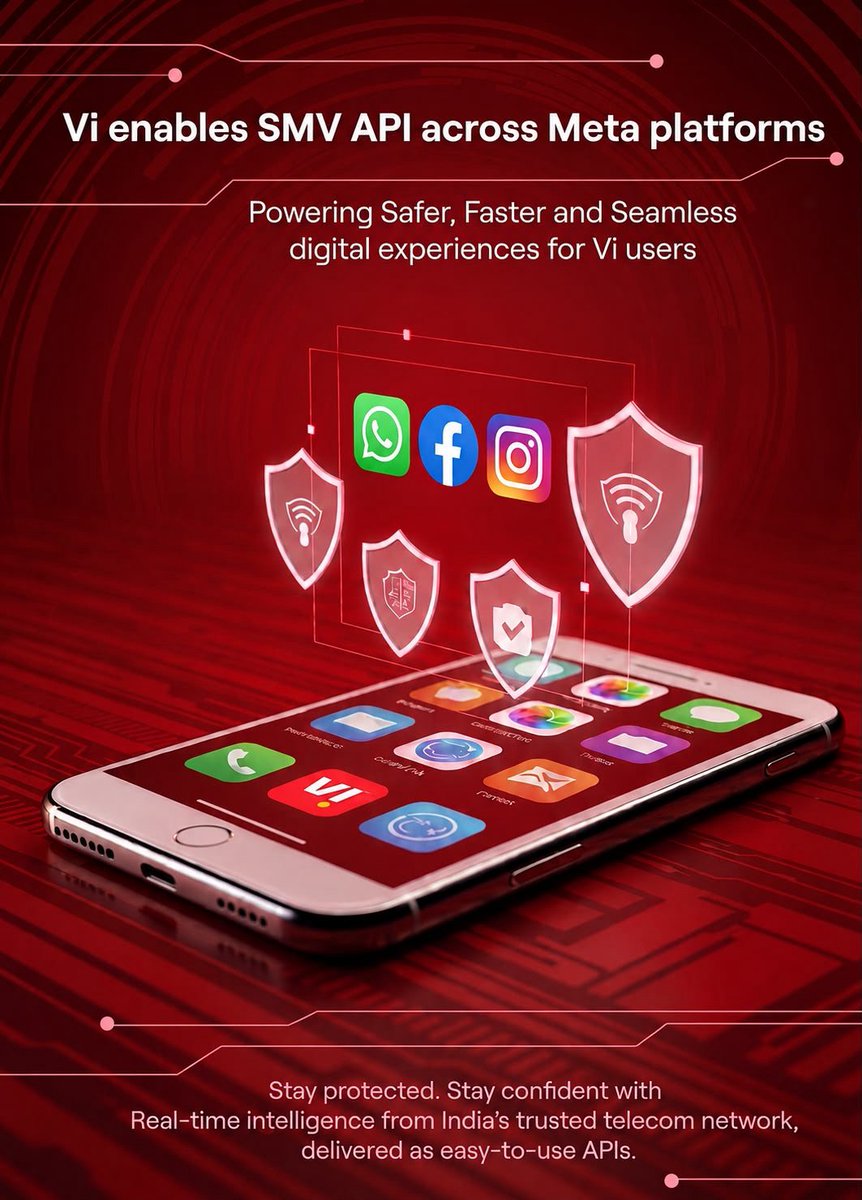 ViNewsOfficial's tweet photo. We have launched Silent Mobile Verification (SMV), a network-based authentication solution across @Meta platforms - WhatsApp, Facebook and Instagram for Vi users; making sign-up, login, authentication and account recovery faster, safer and seamless. SMV-supported journeys accelerate onboarding, eliminate manual steps, and provide robust protection against phishing and digital identity risks. As India’s digital ecosystem expands, telecom networks are playing an increasingly vital role in ensuring cyber safety. Through our partnership with Meta, we are proud to deliver a safer, faster, and more trusted digital experience for millions of our users.
 
Click here for more details: https://t.co/4sFmF6laDn
 
#Vi #Meta #DigitalTrust #CyberSafety #Innovation