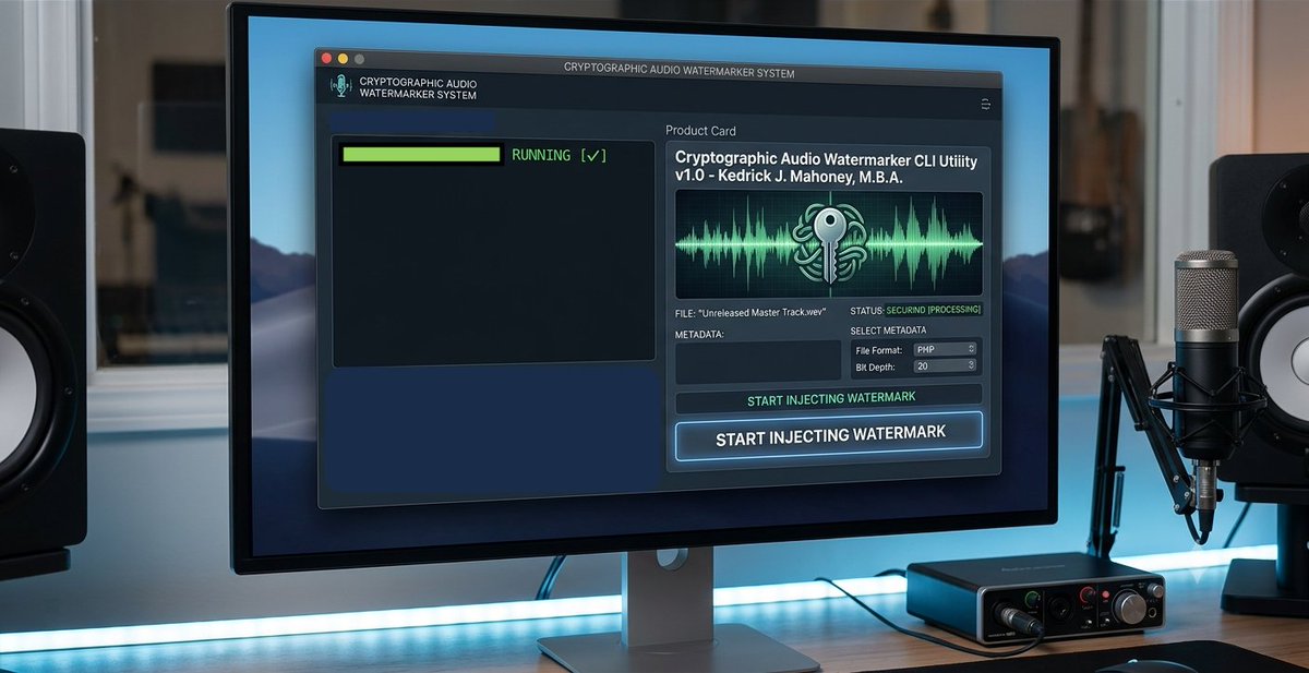ArtistBank's tweet photo. Protecting unreleased audio is a cybersecurity must. Your IP is your asset, and it deserves the utmost protection.

The Artist Bank Audio Watermarker drops enterprise local security straight into your sound studio.

🚫 No cloud uploads
🚫 No monthly fees
⚡ Mac/Win local processing 

Lifetime license ($97): https://t.co/rEKgMbdXAY
