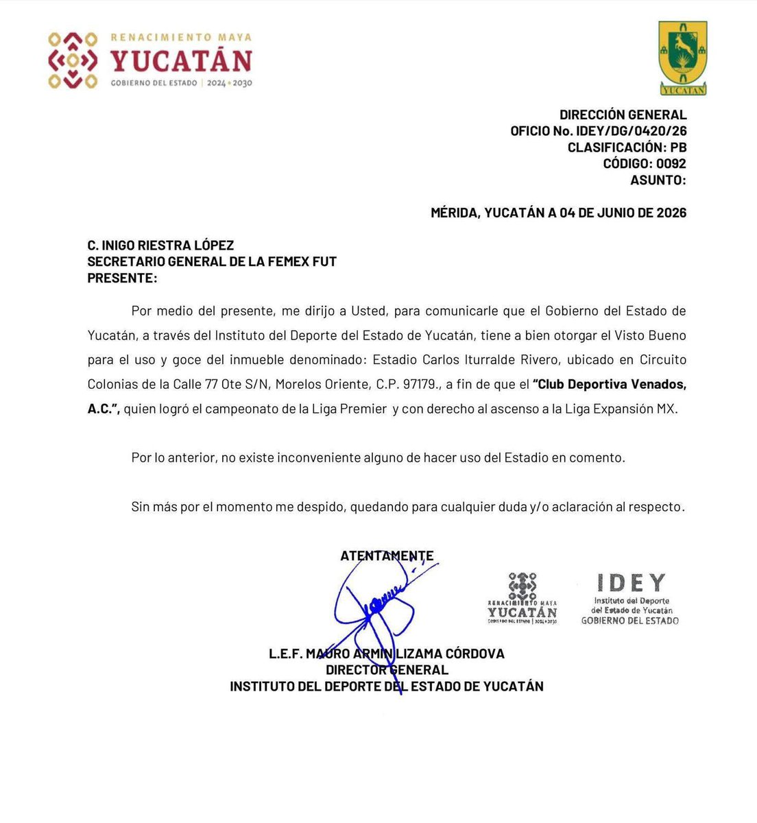 AtmosferaD's tweet photo. El gobierno del estado de Yucatán finalmente se pronuncia y entregó el visto bueno a #DeportivaVenados para hacer uso del Carlos Iturralde.

¿Será demasiado tarde? 

Lo dicho; el estadio Carlos Iturralde, NO es de @venadosfc …es del gobierno y por ende, de TODOS los Yucatecos. https://t.co/YcEsUNIrB7
