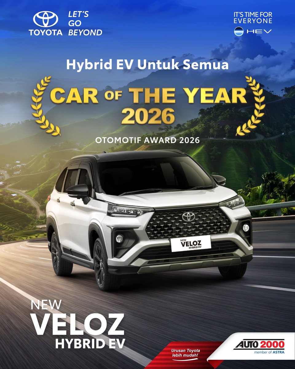 AUTO2000ID_'s tweet photo. *Caption*:
Sebuah kehormatan besar bagi kami, New Veloz Hybrid EV dipercaya meraih penghargaan "Car of The Year 2026" di ajang OTOMOTIF Award oleh Tabloid OTOMOTIF. https://t.co/pB8tVB0e3Q