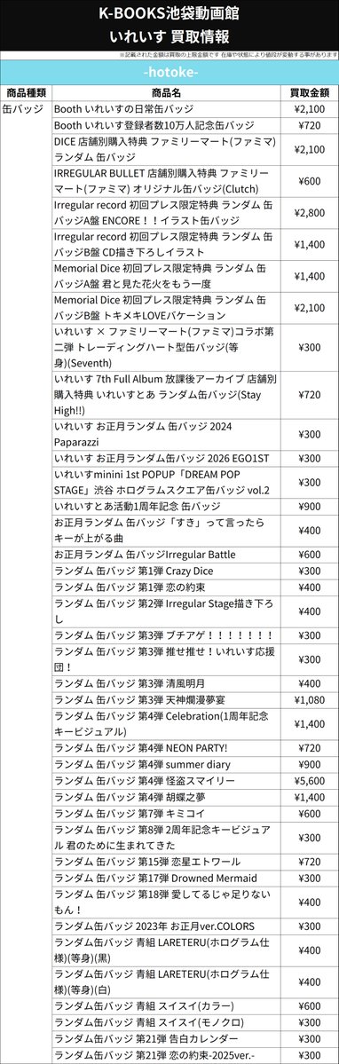 買取情報】 🎲 いれいす 🎲 💙 -hotoke- さん 💎 缶バッジ 各種 恋の