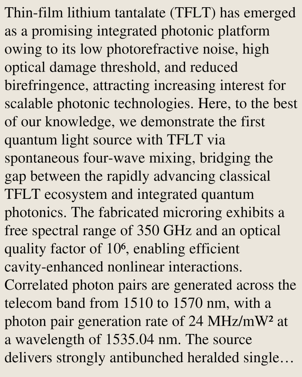 QuantumPapers's tweet photo. Quantum light source with lithium tantalate for scalable photonic quantum circuits

Yun-Ru Fan, Bo-Wen Chen, Dan Xu, Cheng-Li Wang, Hong Zeng, Jia-Qi Wang, Xu-Qiang Wang, Jia-Chen Cai, Hai-Zhi Song, Hao Li, Li-Xing You, Yan-Yu Wei, …
https://t.co/mCrEoB2VEd [𝚚𝚞𝚊𝚗𝚝-𝚙𝚑] https://t.co/mr0TMjy86W