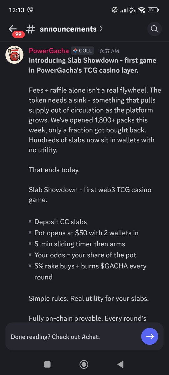 cryptojazper's tweet photo. Whales are re-entering $GACHA following the latest developments from the PowerGacha team.

The launch of Slab Showdown introduces meaningful utility for TCG slabs through an on-chain, provable casino experience with built-in token mechanics.

While many had written this project off, the developers continue to deliver consistent execution. The TCG meta remains active, and PowerGacha is positioning itself as a leading DeFi layer for on-chain NFTs.

Worth watching closely.

$TCG
$CARDS

@blknoiz06 
@spacepixel 
@CookerFlips 
@dippy_eth 
@BtcPuppet 
@GrowWithPassive