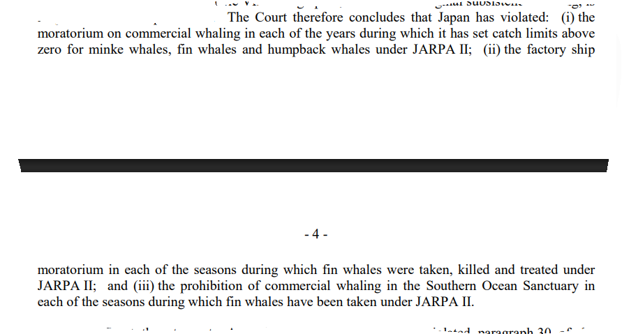 r13812's tweet photo. 2014.03.31
国際司法裁判所は日本は下記決議に違反してきたと断定。
(i) 「商業捕鯨モラトリアム決議違反」
(ii) ～
(iii)「南極海サンクチュアリ決議違反（ミンククジラを除く）」（日本はミンククジラに対してのみこの決議には留保しているから）
https://t.co/oxvZVr0Yrn https://t.co/Hi80L8kUYL