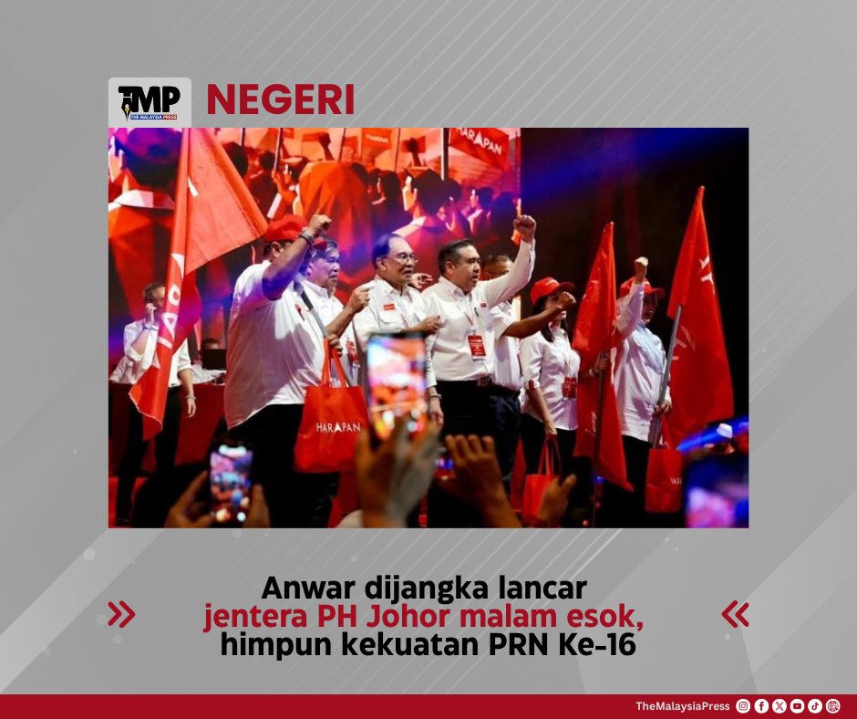 TMPNews_'s tweet photo. Anwar dijangka melancarkan jentera PRN PH Johor di Batu Pahat malam esok sebagai persiapan menghadapi pilihan raya negeri

Berita selanjutnya di ruangan komen

#themalaysiapress #taatsetia #bangsamalaysia #informasiberfaktamembukaminda https://t.co/m5InwemMzf
