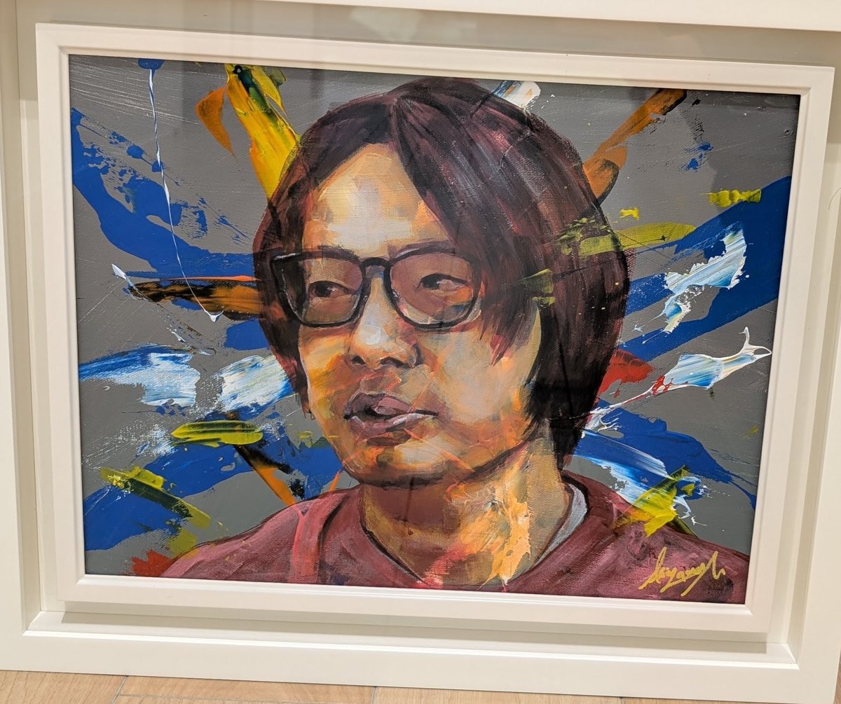 haraajukku's tweet photo. 「今じゃない企画室」で名古屋にある壁を塗らせてもらった際、塗り方を教えてくれたアーティストの秋山雅貴（@kinnooshiruko）さんが、ご好意で自分の顔を描いてくれました！すごい！ https://t.co/1wwHhgwcdf