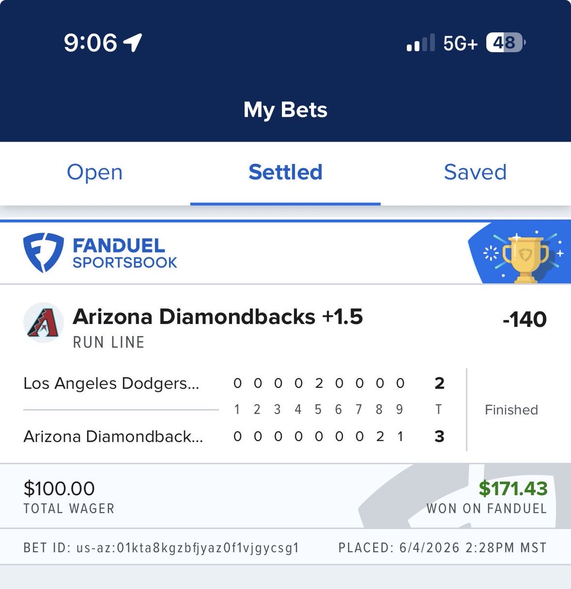 TopShelfNog's tweet photo. -140 Diamondbacks +1.5✅✅✅🐍 @FanDuel #Gambling𝕏 https://t.co/AWCcipfLeo