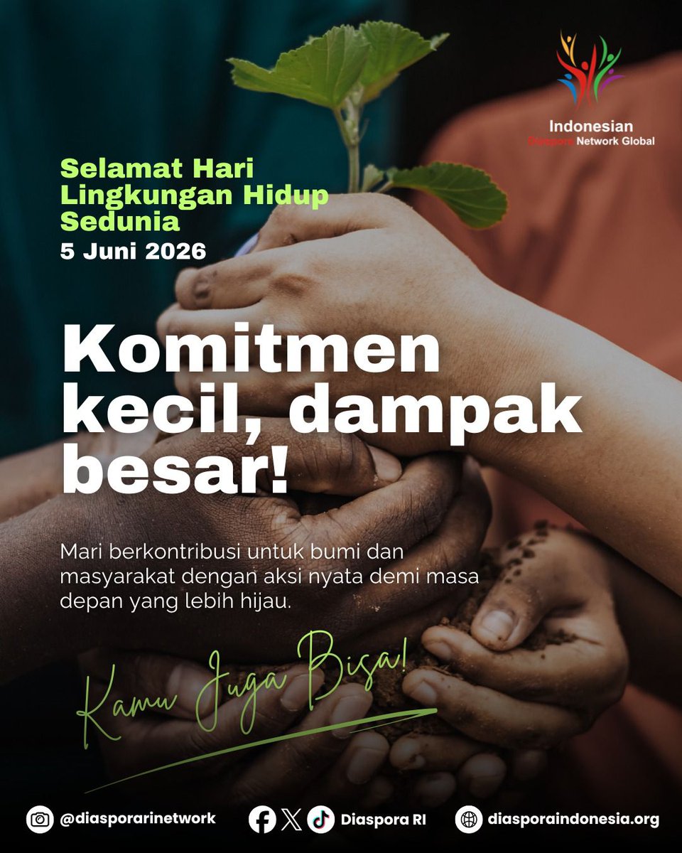 DiasporaRI's tweet photo. Selamat hari lingkungan hidup sedunia. 
Mari beraksi dan berdampak nyata untuk bumi dan masyarakat sekaligus.

🌍🇮🇩 *Untuk Seluruh Diaspora Indonesia di Seluruh Dunia!*

Hari Lingkungan Hidup Sedunia, mari beraksi dan berdampak nyata untuk bumi dan sesama. https://t.co/LYAvgc8yIn