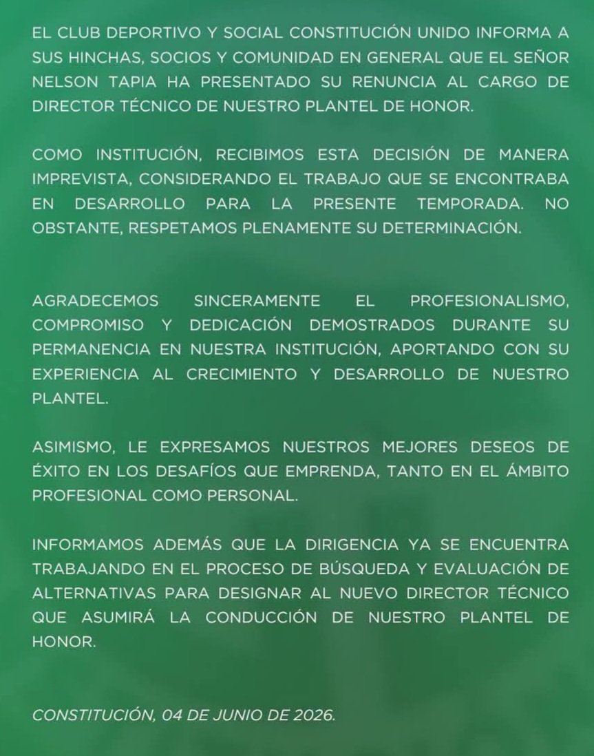 vitrinadeport's tweet photo. El mundialista Nelson Tapia Ríos dejó el banco de #ConstituciónUnido tras los pobres resultados en el Torneo de III División A. @adnradiochile @biobio @diario_laprensa @diarioas @enelcamarin @Mauchochile @MasLongavi @diarioelheraldo @vlnradio @radiocondell https://t.co/dmaU9Cdb3B