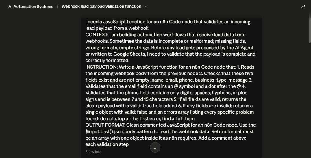 Phizzy250's tweet photo. Day 19 learning Claude.

Built a reusable JavaScript function library for n8n today.

✅ Lead validation
✅ Shopify webhook parsing
✅ AI response cleaning

Big lesson:

Better prompts = better code https://t.co/95Zp7dTzmV