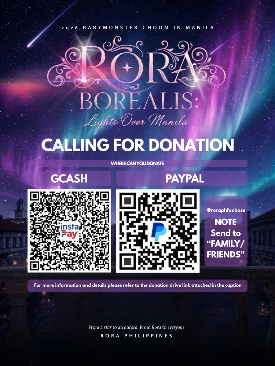 RORAPHILIPPINES's tweet photo. Hi, Auroras! 🐼💜

First of all, kumusta ang ticket selling? We hope everyone who planned to secure tickets was able to get the seats they wanted! ✨ 

As we celebrate this exciting milestone, we'd also like to remind everyone that the 𝗥𝗢𝗥𝗔 𝗕𝗢𝗥𝗘𝗔𝗟𝗜𝗦 donation drive is still OPEN. 🌌

If you'd like to help us bring our projects to life for #RORA, any amount and every share would be greatly appreciated. Let's light up Manila for her together. 💜

🔗: https://t.co/of6KQB2tTb

#RORABOREALIS #로라 #CHOOMINMANILA
