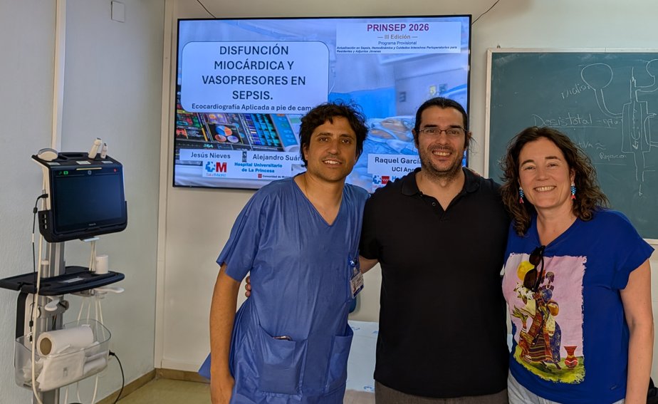 jesus_nieves_a's tweet photo. #PRINSEP 2026. Servicio de Anestesiología Hospital de la #Princesa.

Taller de vasopresores, inotrópicos y ecocardiografía en el paciente séptico, junto a @SuarDelarica y @rakanesthesia 

Gracias @FernandoRamasco por la organización e invitación https://t.co/6qh7SxeANQ
