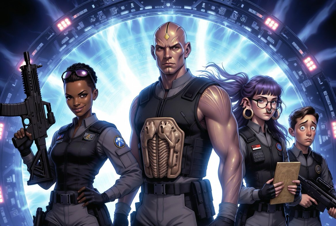 LawHealthTech's tweet photo. My bet: Amazon wanted an SG team led by a black boss-girl version of O'Neill, a trans-alien-human hybrid Tea'lc, a waif-like genius teen girl with purple hair and septum rings Jackson, &amp; a male red-shirt like character male who is fatally stupid and barely survives week-to-week https://t.co/pNmDnGA7gS