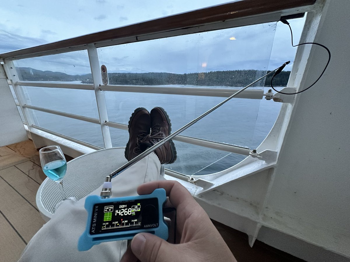 QuirkyQRP's tweet photo. Chillin with the ultimate will it Tenna experiment. Not to shabby for a ship. Heard a few shortwave, CW & SSB QSO’s on 20m so far. Luckily found a rusty spot with no paint to connect to 🛳️
#ShipTenna #BoatTenna #MaritimeMobile #HamHarder #RadioStuff #HamRadio #SWL #HF #Shortwave https://t.co/QCG4tKFDfs