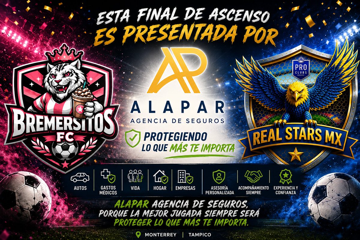 StreamLeaguePro's tweet photo. ⚔️ Final de Ascenso a 2da ⚔️

🐯 Bremersitos FC vs ⭐ Real Stars MX

Uno asciende. Uno se queda.

📺 https://t.co/MWxWK91dT5

#SLP #ClubesPro #FC26 #ProClubs https://t.co/mpg9kdZuxC