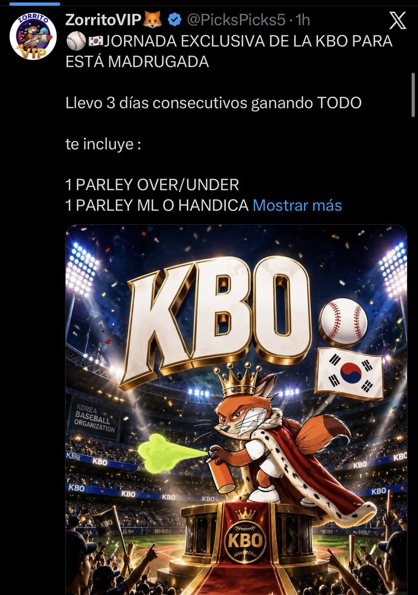 PicksAnonymous_'s tweet photo. Regálenme 30+ likes y salen las jugadas de KBO para la madrugada de Zorrito VIP 🎁🔥🤝 https://t.co/7uBTM7FEty