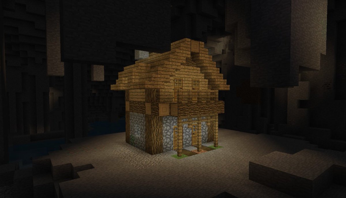 ItsMrRedYoshi27's tweet photo. I was playing Minecraft and saw this villager house spawn underneath the cave. Cool. https://t.co/A9tz8nIZYJ