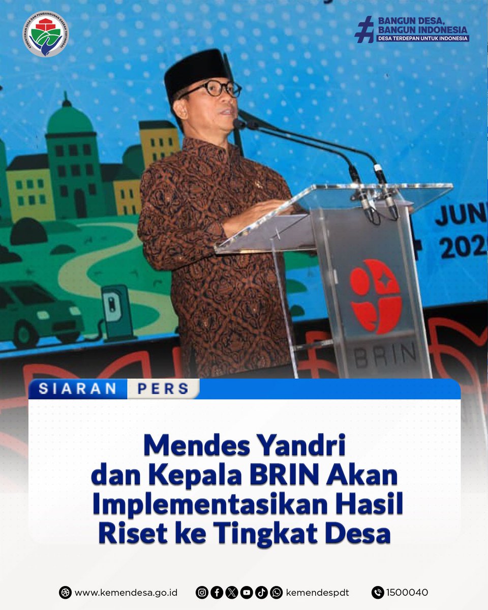 kemendespdt's tweet photo. Menteri Desa dan Pembangunan Daerah Tertinggal Yandri Susanto mengapresiasi pelaksanaan BRIN Goes to Villages: https://t.co/7pB13TZUI0