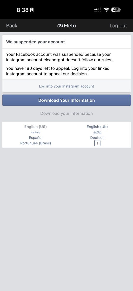 SanjanaBandara's tweet photo. This happened to me yesterday.

My verified Instagram account @sanjagpt had 305K followers and was my main personal/professional identity for nearly 9 years.

It was permanently disabled along with my Facebook account, Business Manager, Meta Verified access, and advertising assets.

The issue appears to be a cross-account enforcement error.

Meta’s own notice says my Meta accounts were suspended because of a separate Instagram account, @cleanergpt.

@sanjagpt itself had no prior enforcement history, warnings, or strikes to my knowledge.

Both accounts were used on the same device, and it looks like the enforcement from one account propagated across everything connected to me.

That is the dangerous part.

Many people manage multiple Instagram accounts from one phone: personal accounts, startup accounts, client accounts, creator pages, business pages, test accounts.

If one account gets flagged, an automated system should not instantly destroy every related personal and business asset without giving the user a meaningful chance to explain the context.

I appealed immediately.

The appeal was denied, and Meta removed the ability to request any further review.

No human explanation. No chance to provide evidence. No way to access Meta Verified support because the verified account itself was disabled.

This is not just about followers.

I lost:

• 9 years of personal history
• friends and family connections
• business contacts
• customer conversations
• Facebook access
• Business Manager access
• advertising assets
• Meta Verified support
• a verified business ecosystem I spent years building

I have spent over $100,000 advertising on Meta platforms and previously had verified business/ad account infrastructure, including credit line access.

I understand automated systems are needed at Meta’s scale.

But enforcement systems need reasoning, context, account history, proportionality, and a real human escalation path, especially for verified users, creators, founders, and businesses with long-standing accounts.
A separate account being flagged should not automatically erase an unrelated verified personal identity and business infrastructure.
This is exactly why people are losing trust in automated moderation and AI systems.
When the system gets it wrong, there has to be a human path to correct it.

I’m not asking for special treatment.
I’m asking for a human review of what appears to be an automated cross-account enforcement mistake.

Screenshots attached show the sequence, including Meta’s notice referencing @cleanergpt.

@mosseri @boztank @andymstone @Meta @AIatMeta @meta

Can someone please review this?
