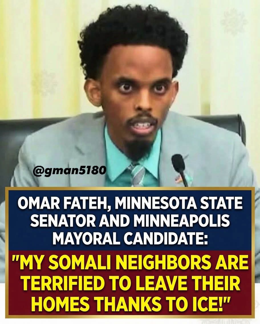 gman5180's tweet photo. Minnesota State Sen. Omar Fateh, a Minneapolis mayoral candidate, says Somali families are afraid because of ICE.
He says...
“My Somali neighbors are TERRIFIED to leave their homes thanks to ICE!”

What's your advice? 🤔 https://t.co/MFuqqjhX8u