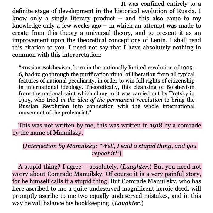 teethgnashing's tweet photo. trotsky defends himself re: the charge that he'd presented permanent revolution as a universal [anti-Party] theory (vs a conjunctural/strategic framework)

(7th plenum of the comintern exec.  ; 1926) https://t.co/APzFLqIV7s