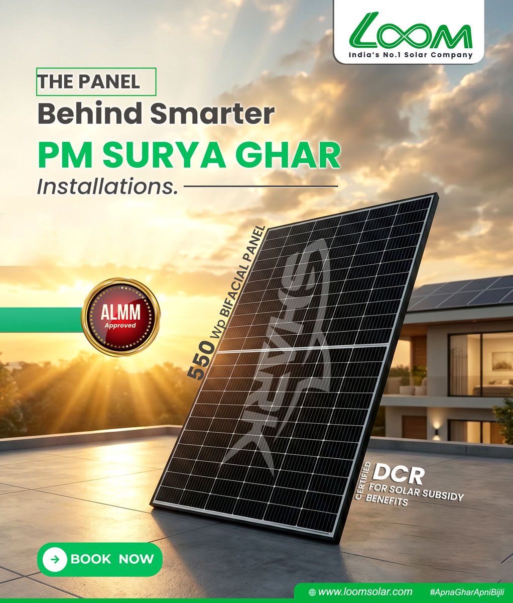 loomsolar's tweet photo. Planning to install solar under PM Surya Ghar Yojana?

Choose the DCR-certified SHARK 550Wp Mono PERC Half-Cut Bifacial Panel for subsidy-ready rooftop solar installations.

✅ High Efficiency
✅ DCR Certified
✅ More Savings

📞 87507 78800

#LoomSolar #PMSuryaGhar https://t.co/qFv3oXl3D8