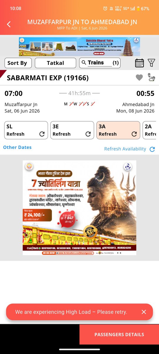 MDKAMAR's tweet photo. @IRCTCofficial @RailwaySeva @RailMinIndia @AshwiniVaishnaw I tried from exactly 10.00 am and continuously facing high load error and at last ticket is going in WL. Agar aam nagrik tatkal ticket book nhi kr sakta sirf dalal logo ke liy window open hota hai to ye band kr do. https://t.co/VnFSrxt53R