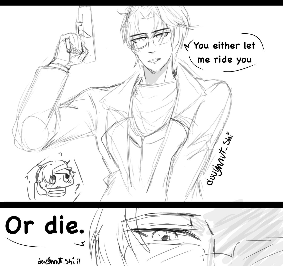 doughnut_shi's tweet photo. Reward time? 🥀 Don’t worry he’s fine 🥰 it’s all part of the digestion process 😄 Would you let this crazy adventurer? 🫢 

 #克尼 #KleinDan  #LordOfTheMysteries #诡秘之主 #kleinmoretti  #wip https://t.co/FdGNdvnvUD