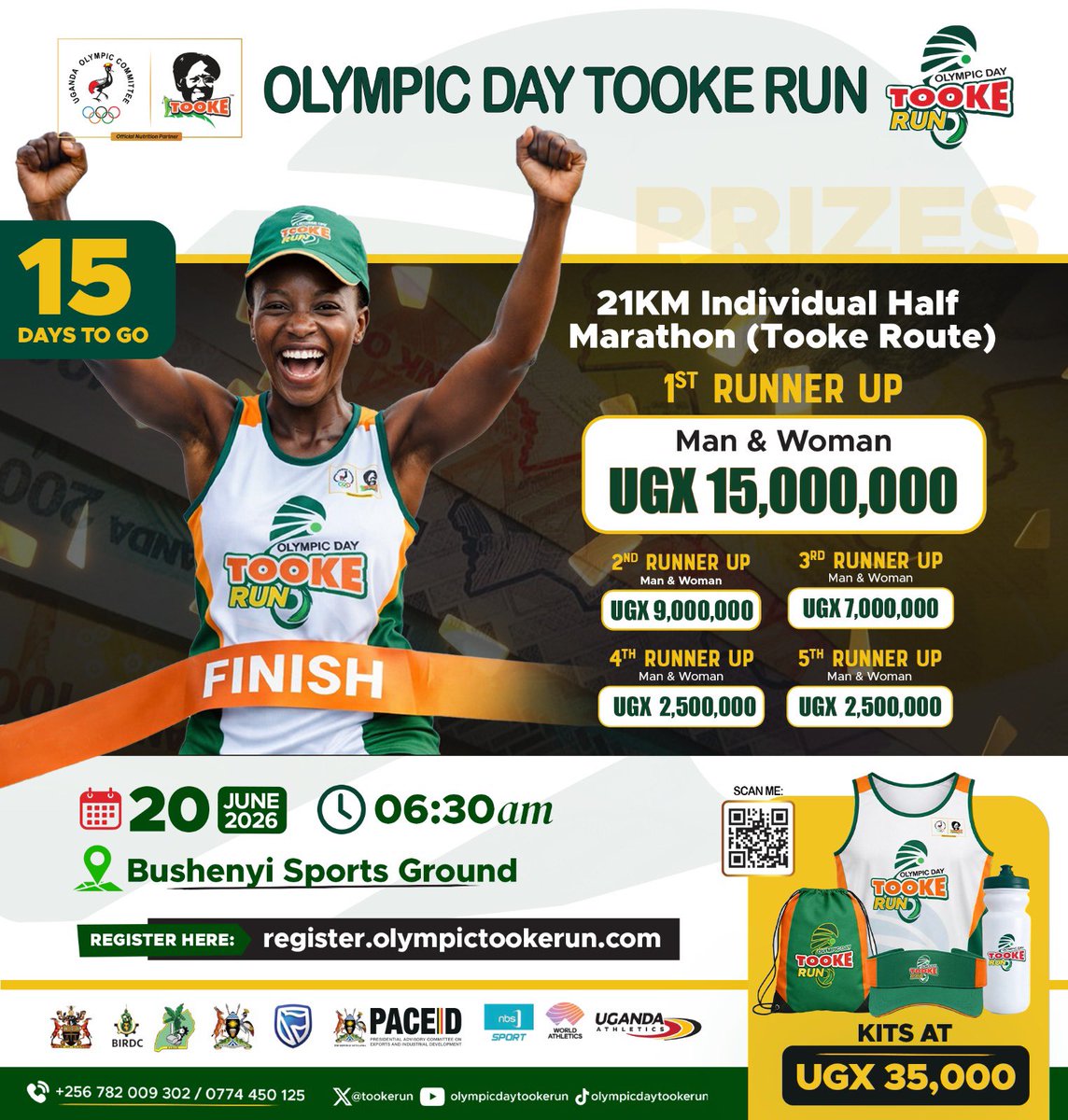 shakiranambogwe's tweet photo. Good morning tweeps 
Only 15 days remain until June 20th, so don't wait, register now for the OLYMPIC DAY TOOKE RUN 2026 

Let’s ignite Bushenyi Sports Ground on fire

Secure your UGX 35,000 kit today and register https://t.co/6GcLUGCORW

#OlympicDayTookeRun
#OlympicDay2026 https://t.co/bCsSUBSJWB