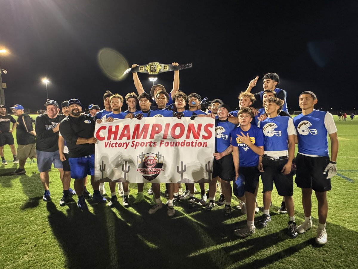 sahuarita_fb's tweet photo. Stangs are your Victory Sports 7v7 champs! Defeating Desert View with a come from behind win! #GRIT https://t.co/vytLMqZIva