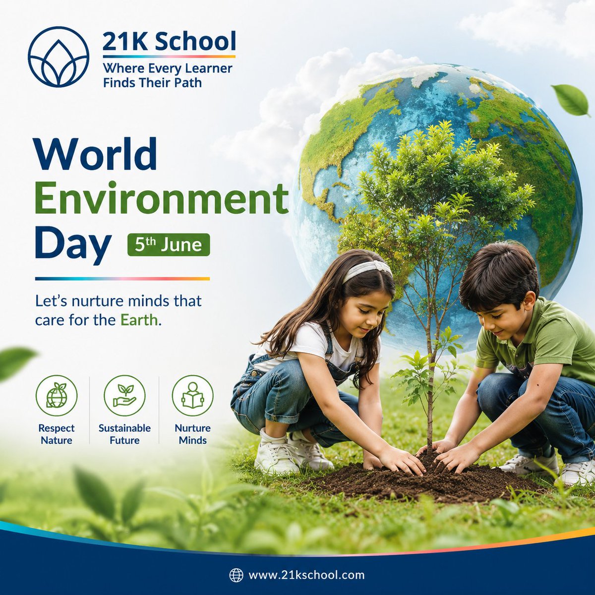 21Kschool's tweet photo. This World Environment Day, let's inspire our learners to care for the planet, make mindful choices, and become responsible citizens of a greener future.
Inspired by Nature. For Climate. For Our Future.
#21KSchool #AnotherWay #WorldEnvironmentDay https://t.co/SXNCSv4XS2