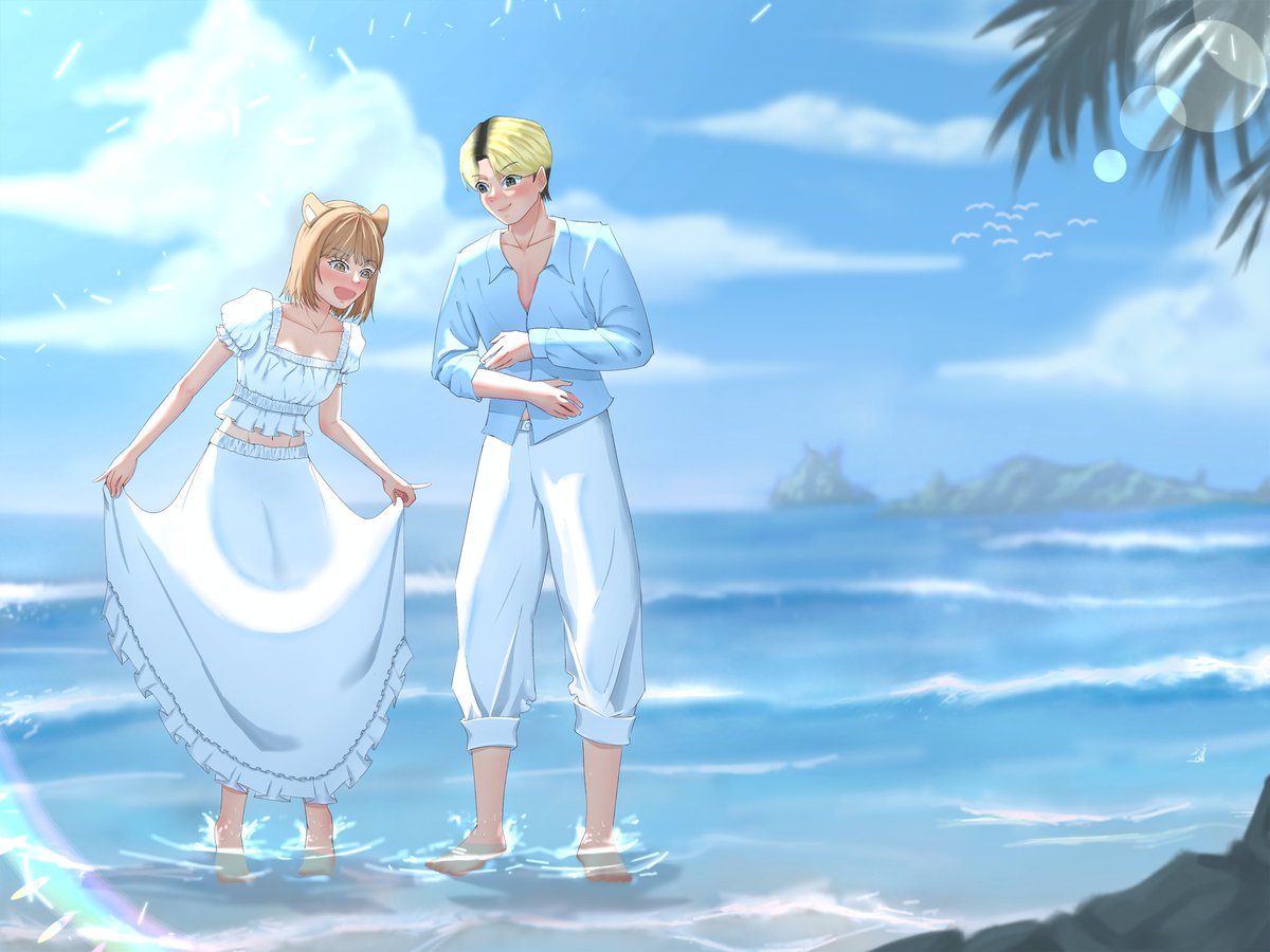 sanicx66's tweet photo. -beach day with u 

this is my second summertime illustration, i like summer vibe alot especially beach day in summertime, 
when the beautiful blue sky meet the  blue field of ocean produce an absolute piece of art^^

#vtuberid #illustration #naplive #artist #fanartㅤㅤㅤㅤ https://t.co/aJjlnPmqcg