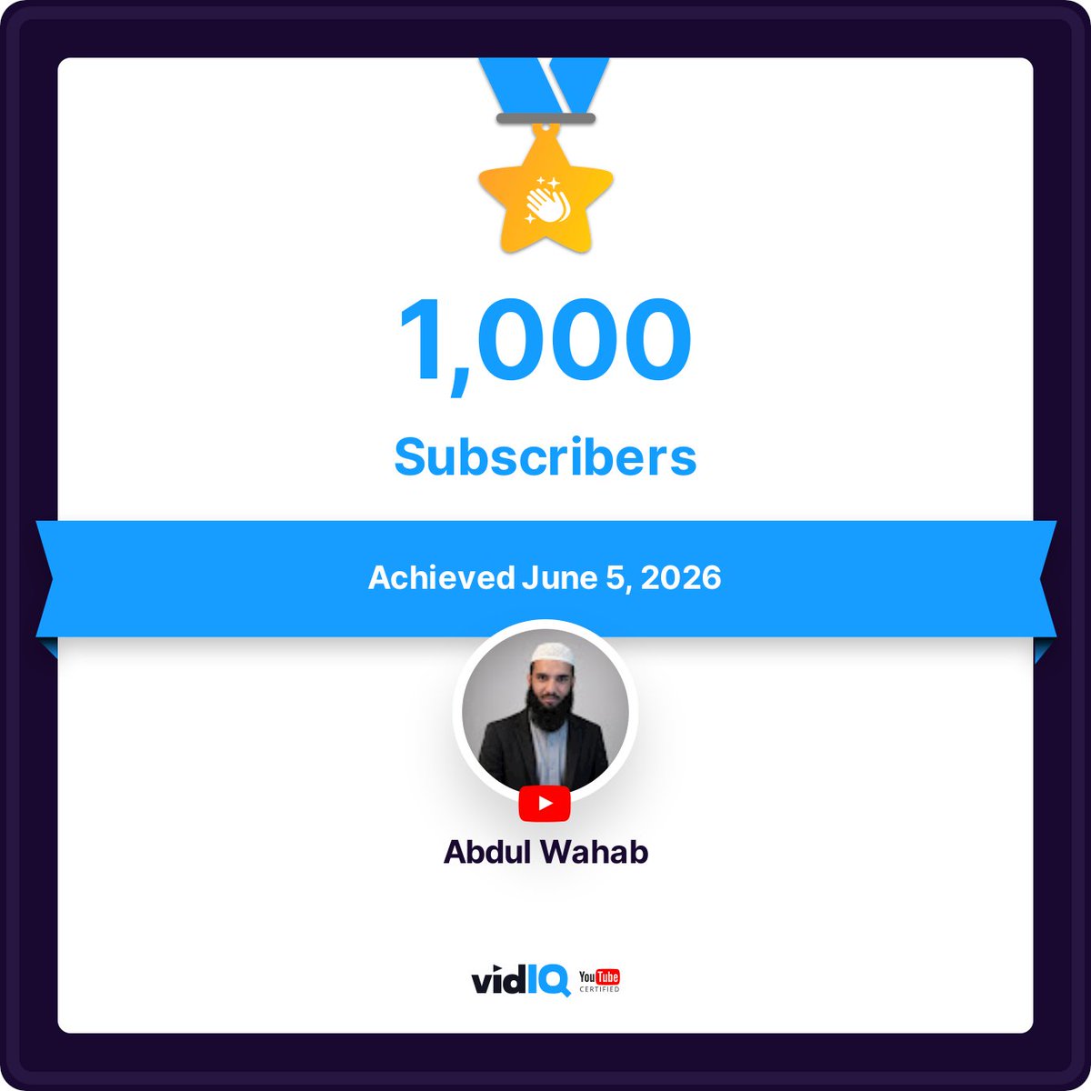 AiDevAbdul's tweet photo. My YouTube channel achieved 1,000 subscribers on June 5, 2026! https://t.co/giwL7qp1VR