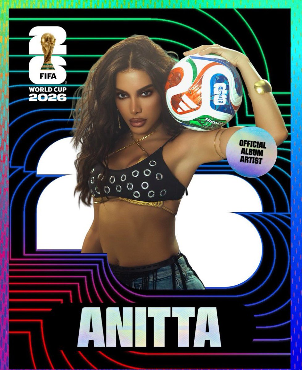 fonteanittabr's tweet photo. SAIU! O álbum oficial da Copa do Mundo da FIFA 2026 foi oficialmente lançado com “Goals”, parceria entre Anitta, Lisa e Rema.

Ouça agora: https://t.co/IoEo7a2fuw https://t.co/e6rURZBc7p