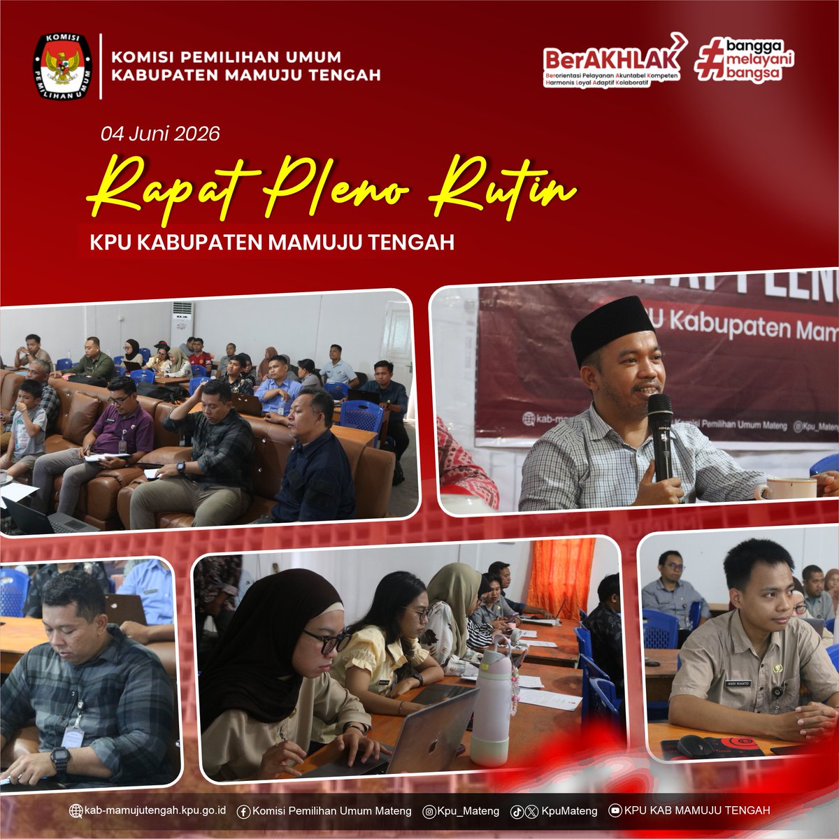 KpuMateng's tweet photo. #temanpemilih KPU Kab. Mamuju Tengah melaksanakan Rapat Pleno Rutin pada 4 Juni 2026 di Aula KPU Kab. Mamuju Tengah sebagai forum evaluasi terhadap progres kerja yang telah dicapai serta penyusunan langkah strategis untuk pelaksanaan program dan kegiatan ke depan.
#kpumelayani https://t.co/U5zsdITcKQ