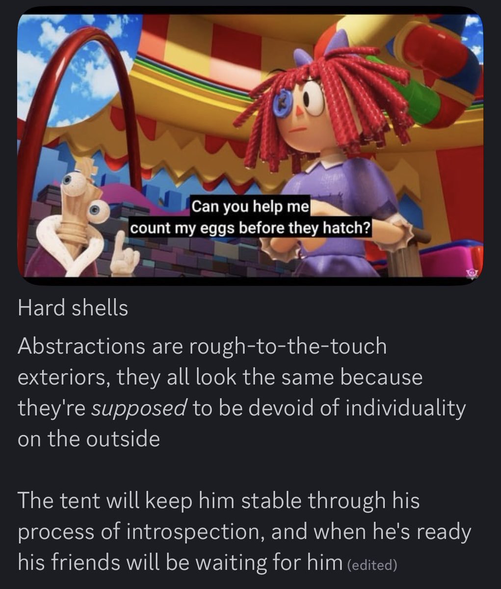 genospilled's tweet photo. Jax can still heal over time, but HAS to put in the work. The key to unabstracting is self-discovery and acceptance. 

Been waiting to share this theory since the movie leaked #theamazingdigitalcircus #tadc #jax (spoilers) https://t.co/2RH9Bb0aFb