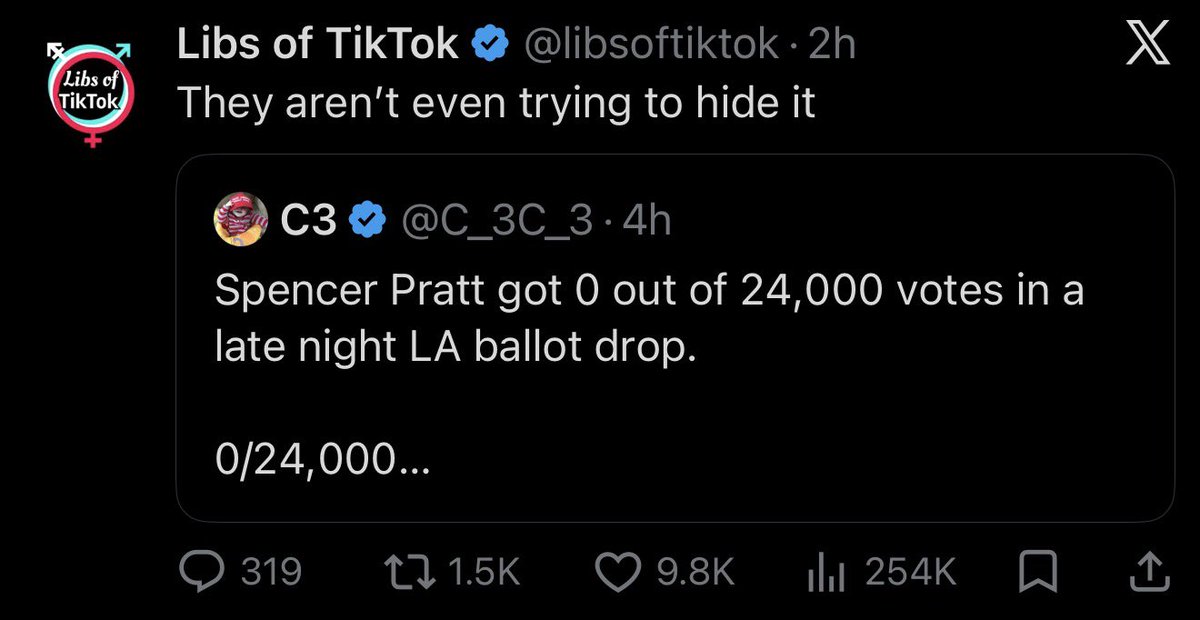 esjesjesj's tweet photo. I agree. Spencer Pratt getting any votes is a clear sign of republicans doing voter fraud https://t.co/RNSjkmo7nR