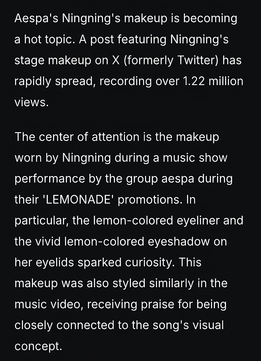 nnyizqrls's tweet photo. Hanteo News Korea published a special focus on #NINGNING’s "Lemonade Makeup," noting its massive 1.22M+ viral views on X!

They highlight how this specific look has instantly sparked an intense beauty sensation, becoming a trending keyword across communities! https://t.co/nRCRSwprjM