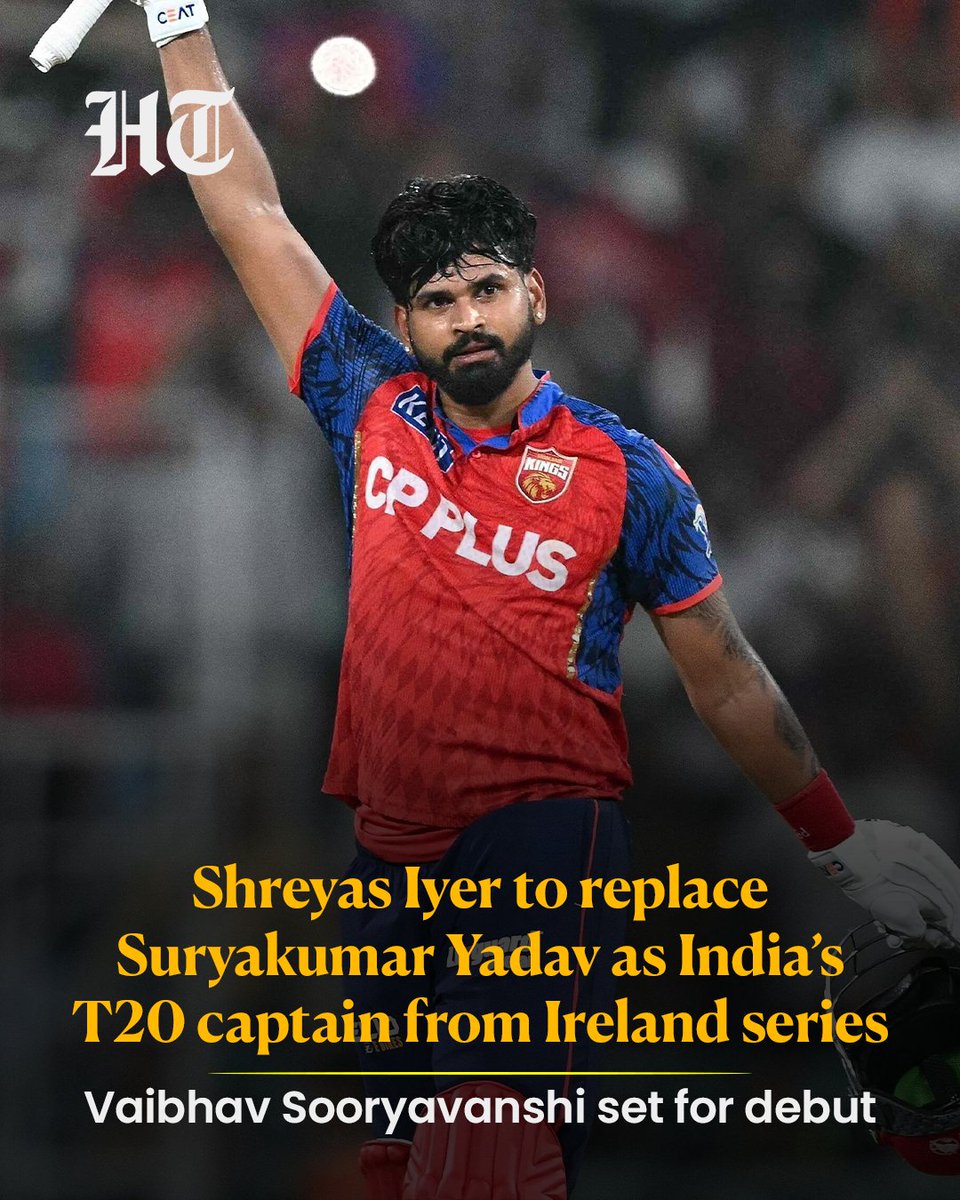 htTweets's tweet photo. It's done. It's sealed. Shreyas Iyer is the next India T20I captain. The right-handed batter who recently led Punjab Kings in the Indian Premier League (IPL) 2026 edition will replace Suryakumar Yadav as the skipper in the shortest format, and the official announcement will be made on Saturday, when the selection committee convenes to pick the squad for the upcoming assignments against Ireland and England. Sources privy to developments confirmed to Hindustan Times Digital that Shreyas will indeed be the next T20I captain.

More details: https://t.co/FtBnB63M7q
