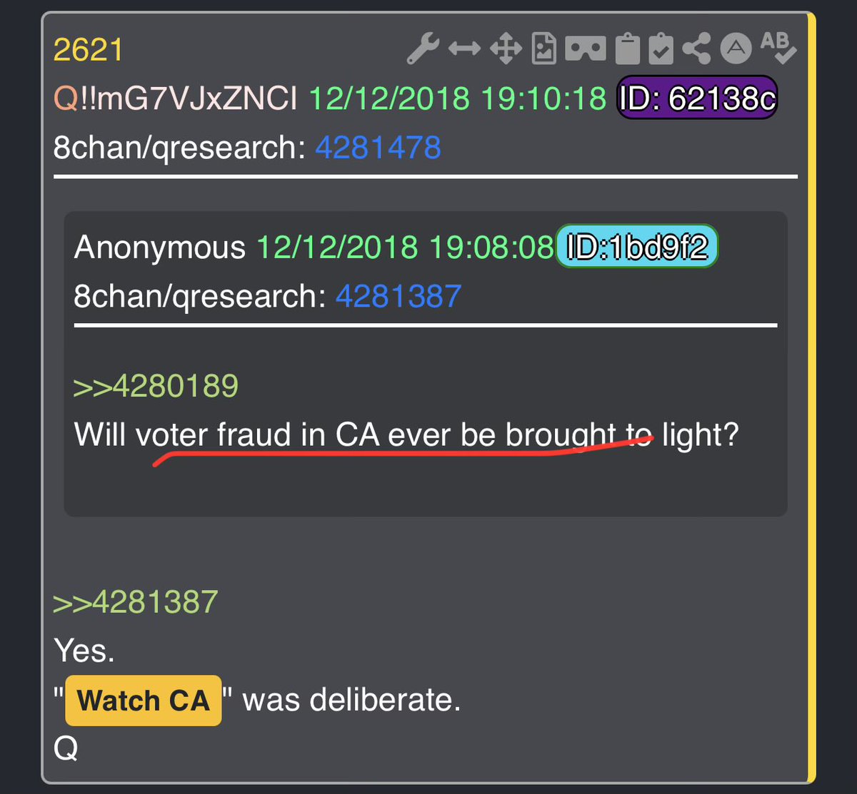 1776Tron's tweet photo. “Watch California” 🍿
Will voter fraud in CA ever be brought to light? 

Yes.
"Watch CA" was deliberate. https://t.co/9bt4prenKv