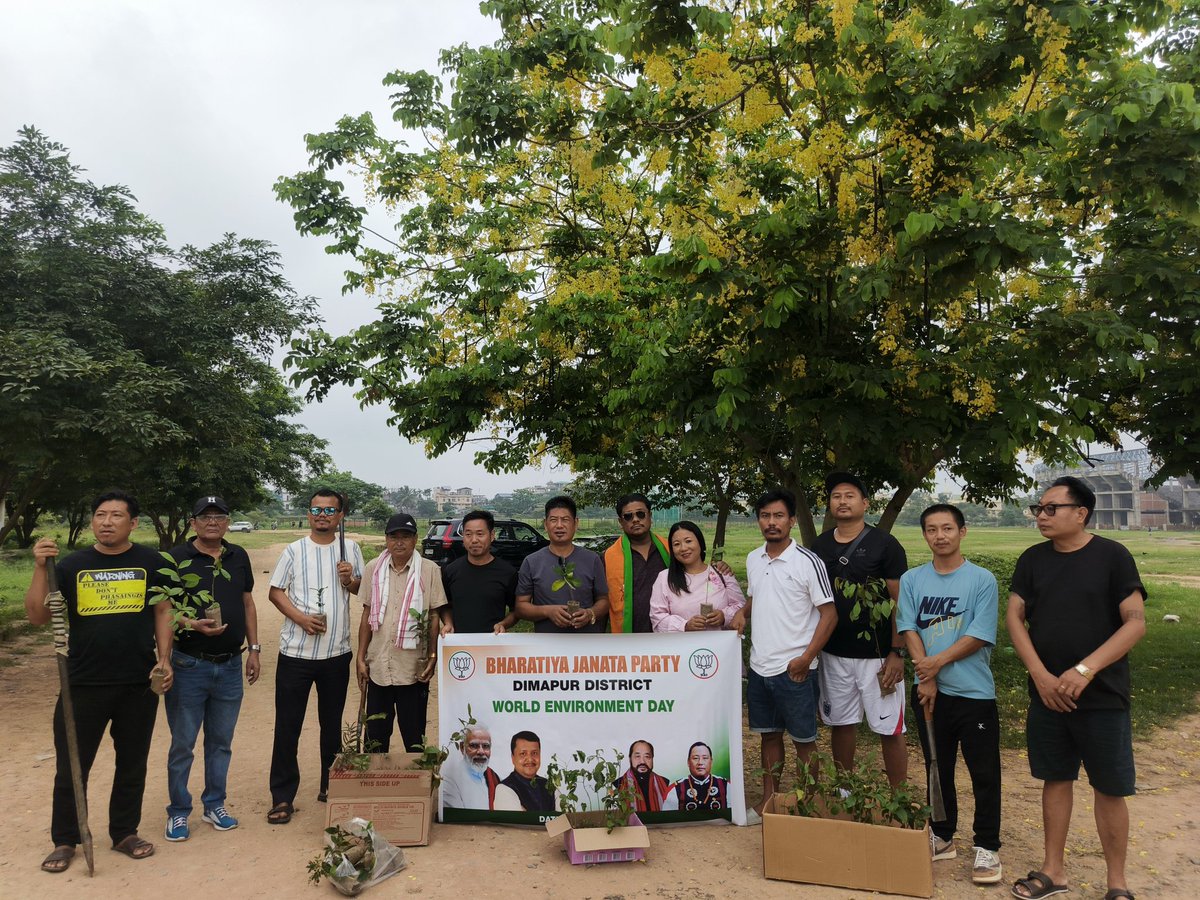 DimapurBJP's tweet photo. On the occasion of #WorldEnvironmentDay, BJP Dimapur District conducted a plantation drive at State Stadium, Dimapur, in the presence of H. Tovihoto Ayemi, Advisor for Tribal Affairs &amp; Election, Govt. of Nagaland, along with state leaders, district office bearers, morcha leaders. https://t.co/gEFkIX6JSX