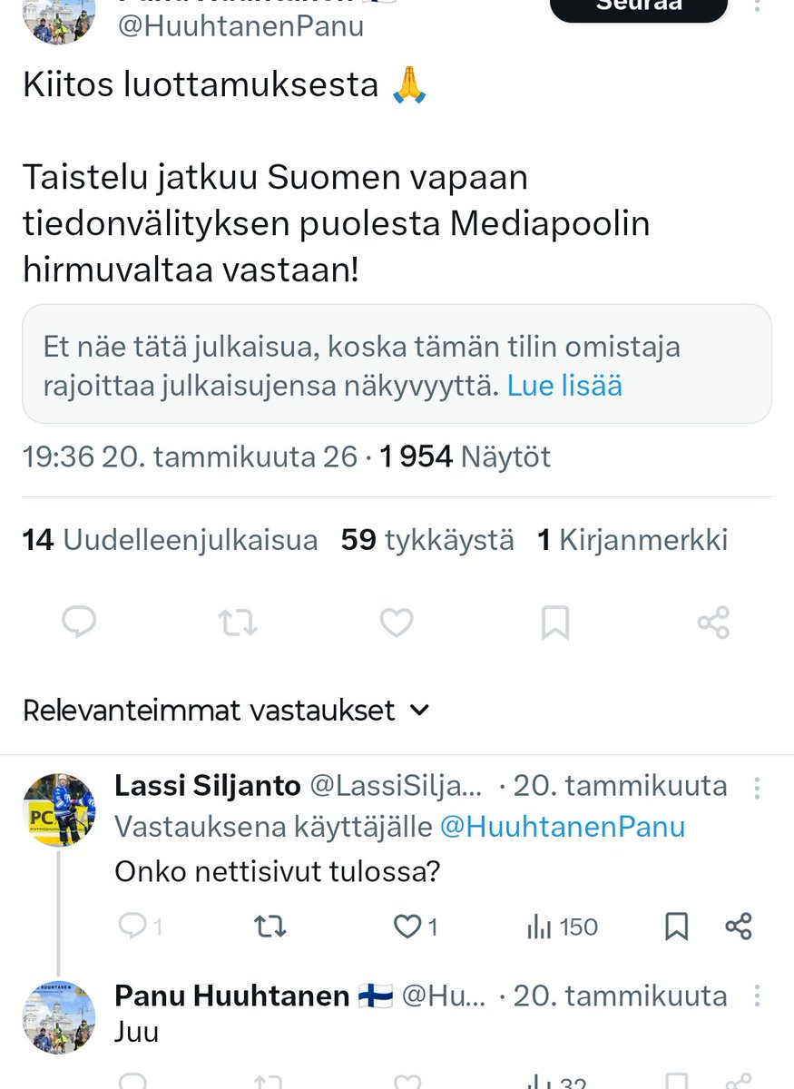 LassiSiljanto's tweet photo. @HuuhtanenPanu on näköjään blokannut. Olisin vain kysynyt, koska toimittajaliiton nettisivut aukeavat? 5kk niitä on nyt laitettu kuntoon. Ja mikä on reformistudion sivujen tilanne? Ne on ollut alhaalla jo pidempään. https://t.co/P5xPpETTg2