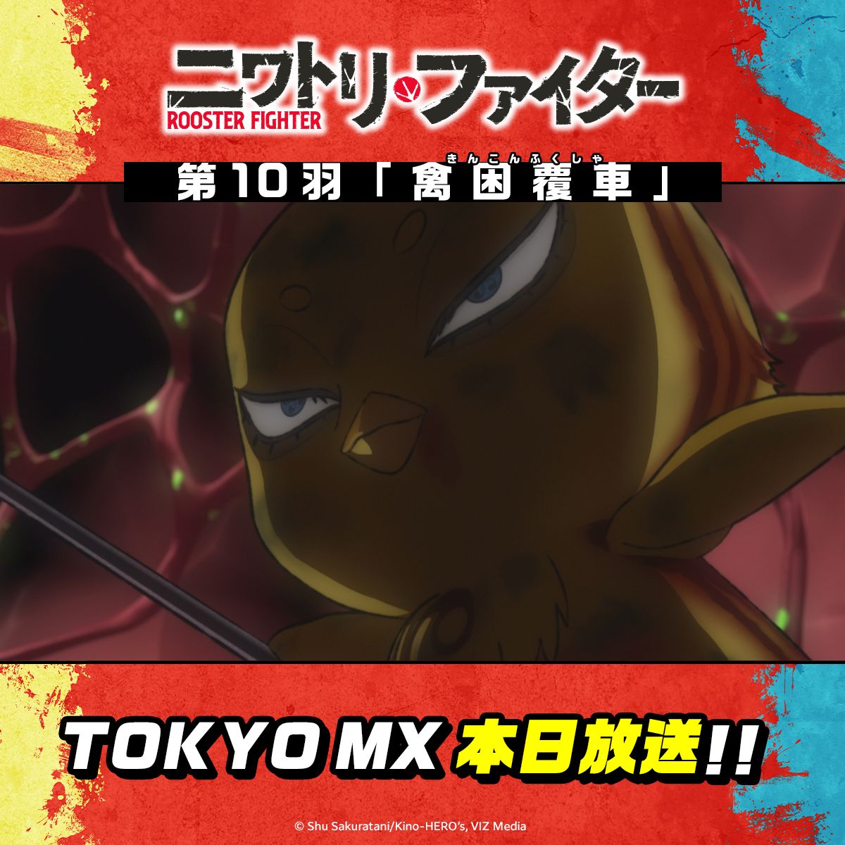 niwatorifighte1's tweet photo. 🐤―――――
　TVアニメ『ニワトリ・ファイター』第10羽
　　　　 　本日24時より放送🔥
　　　　　　　　　　　　　  ―――――🐤

🐔第10羽🐔
「禽困覆車」

TOKYO MXにて
本日6月7日(日)24時～放送開始📹

#ニワトリファイター https://t.co/4u5iosu0Dh