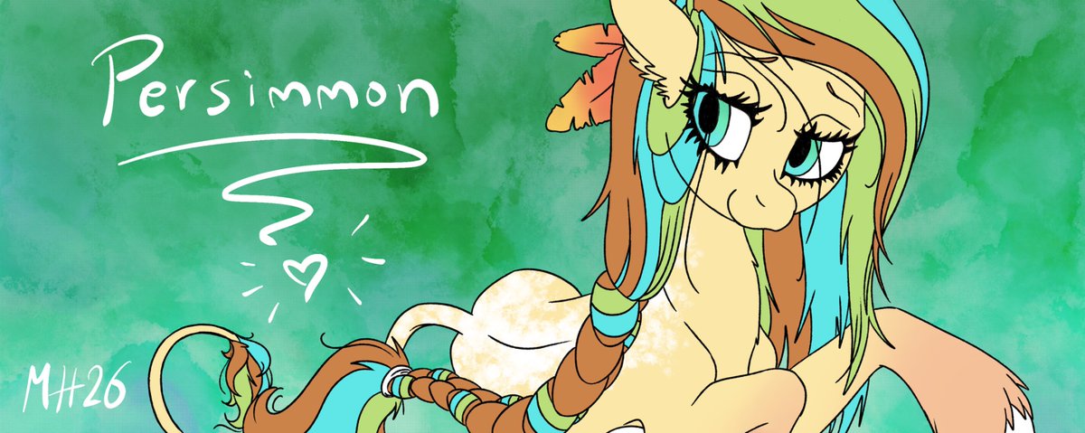 Kutkumegsan's tweet photo. Persimmon the Pony. 🤎💚🩵 
I felt it was time to create a banner for my Twitter and Bluesky! I worked really hard on this one! Couldn’t wait to share her with you all! Experimenting with a variety of ways to draw her. ^__^

#persimmonthepony #kutkumegsan #mlpfim #mlpoc #mlpart https://t.co/5bxFxMGVmq