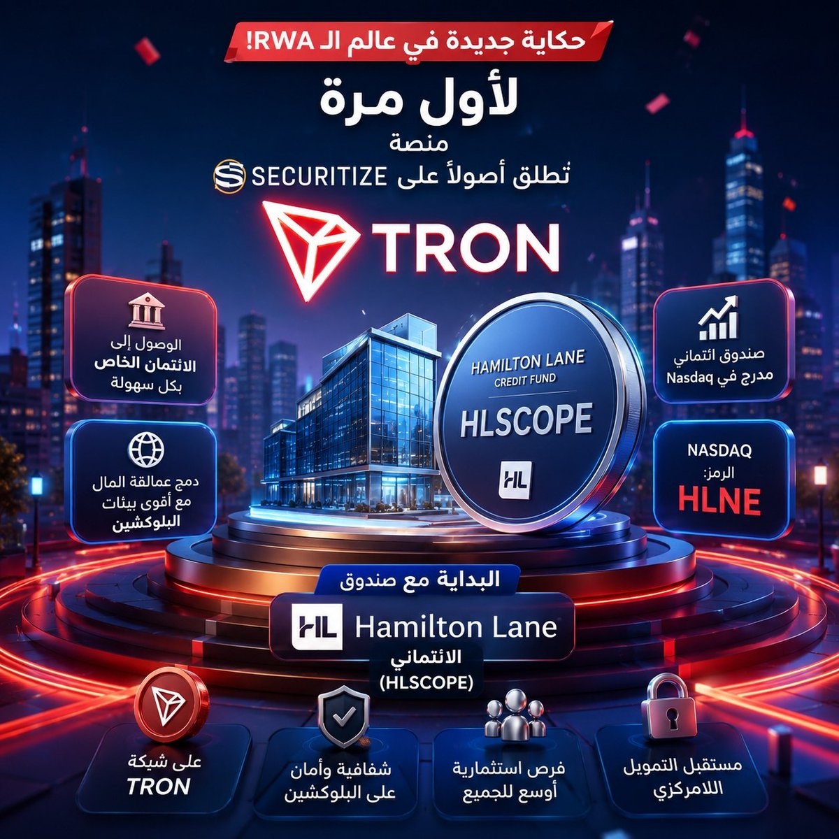 xrtlib1's tweet photo. حكاية جديدة في عالم الـ RWA! لأول مرة، منصة @Securitize تطلق أصولاً على شبكة TRON. البداية مع صندوق Hamilton Lane الائتماني (HLSCOPE) المدرج في Nasdaq: HLNE. خطوة تجمع عمالقة المال بأكبر بيئات البلوكشين لتسهيل الوصول للائتمان الخاص.
@trondao
#TRON #TGF #TRONGlobalFriends https://t.co/r9iPuDZykg